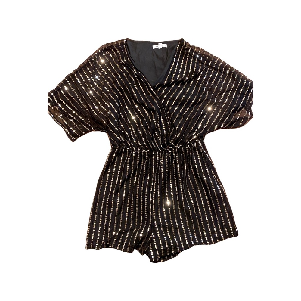 Bb Dakota Romper, Black with Gold Sequins